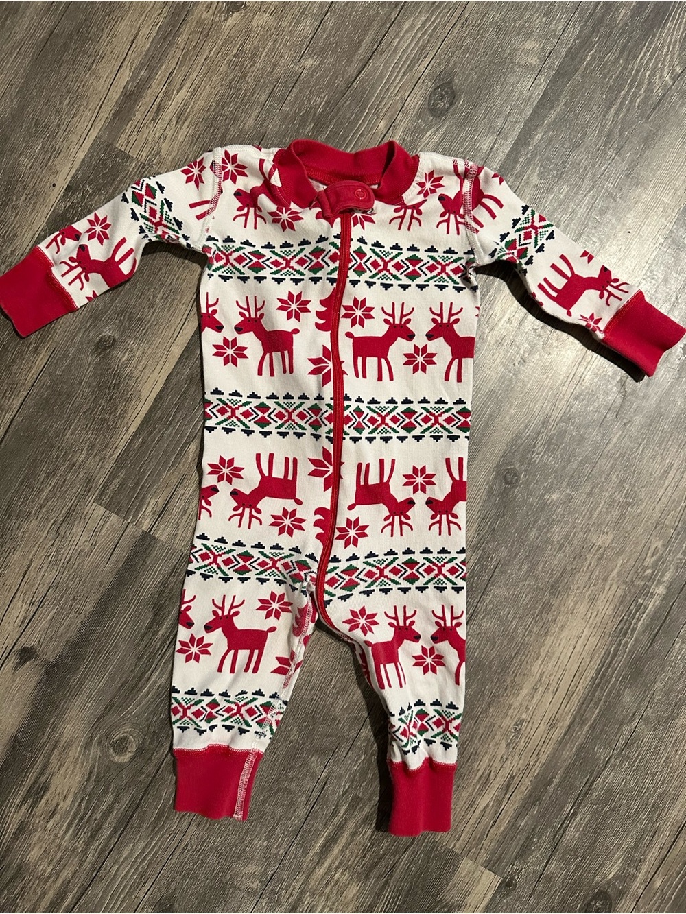 Hanna Andersson Red & White Reindeer Knit Footie